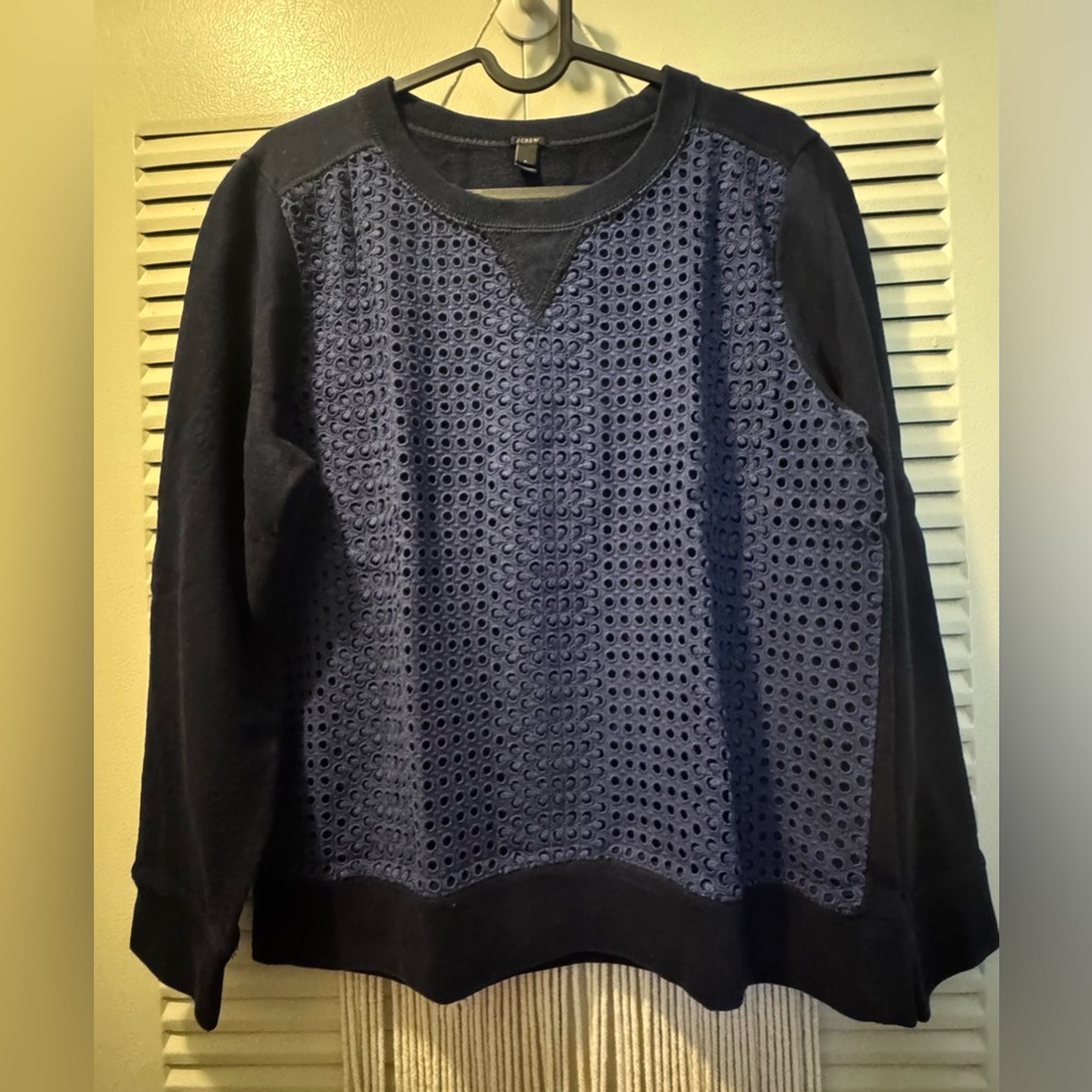 J. Crew Navy Eyelet Front Sweatshirt